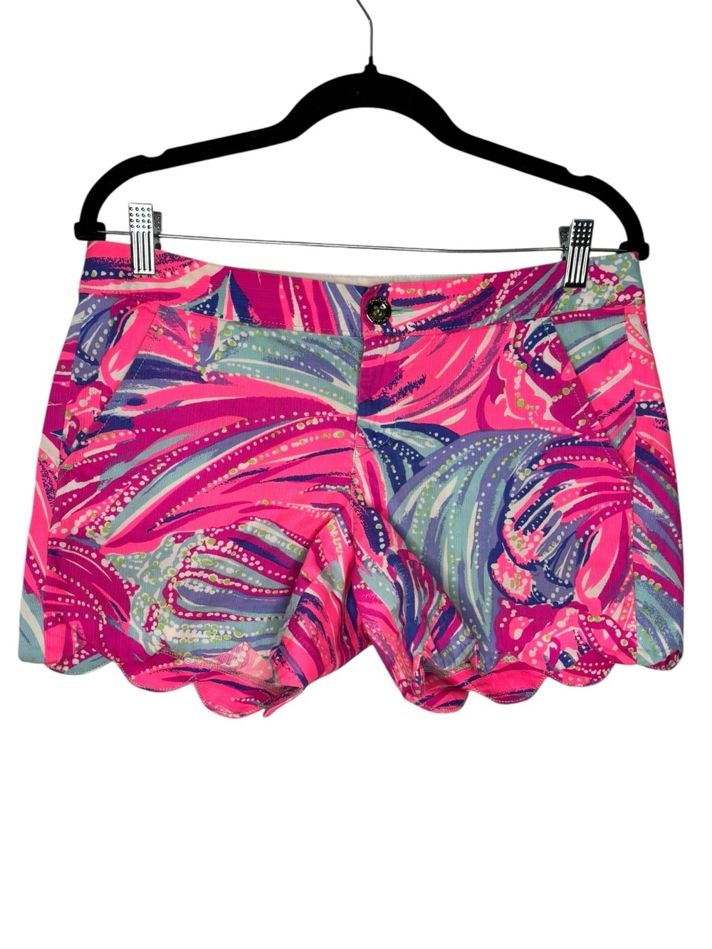 Lilly Pulitzer The Buttercup Scallop Hem Neon Shorts Size 2 Tropical Beach